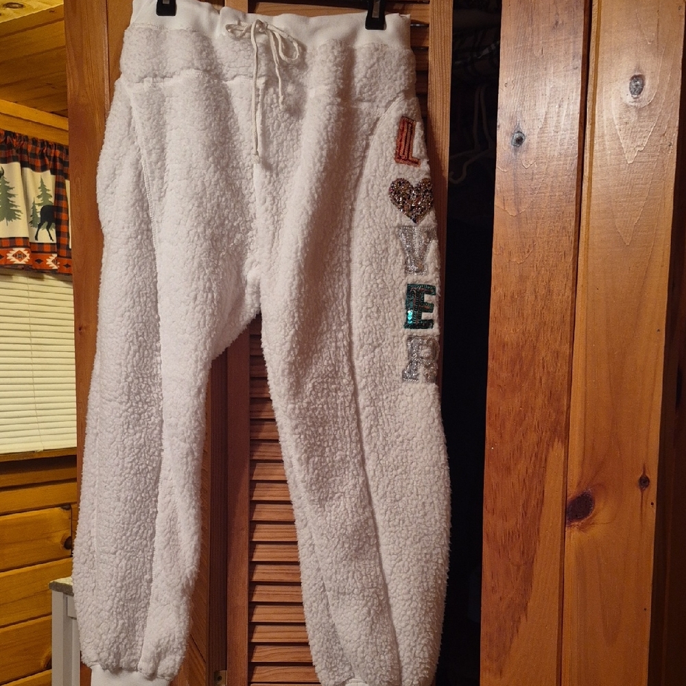 Judith March White Fleece Joggers with Sequin Detail